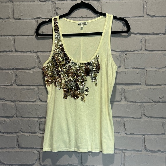 NWOT Express Sequin Embellished Yellow Tank Top size M - Picture 1 of 7